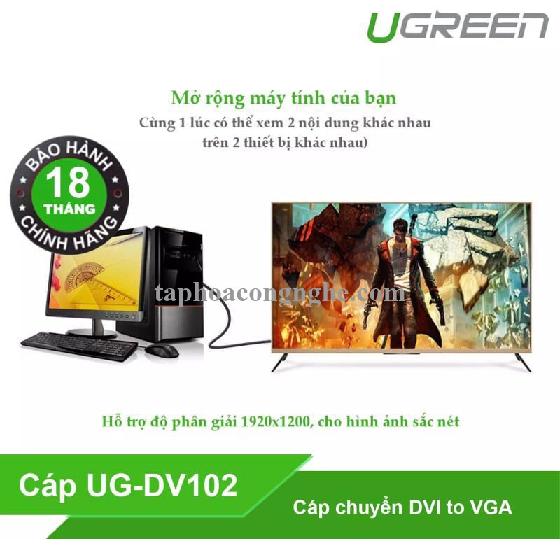 Ugreen 11618 3M màu Đen Cáp chuyển đổi DVI 24 + 5 sang VGA DV102 30011618